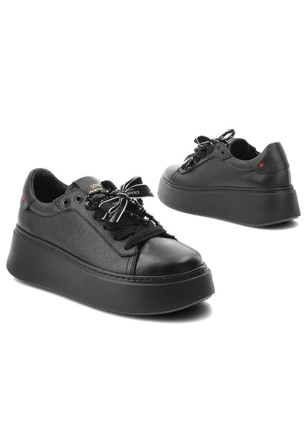 CheBello - Czarne Sneakersy Chebello Skórzane Obuwie Damskie. Okazja: na co dzień. Zapięcie: sznurówki. Kolor: czarny. Materiał: skóra. Wzór: jednolity. Obcas: na platformie. Styl: klasyczny, casual, elegancki