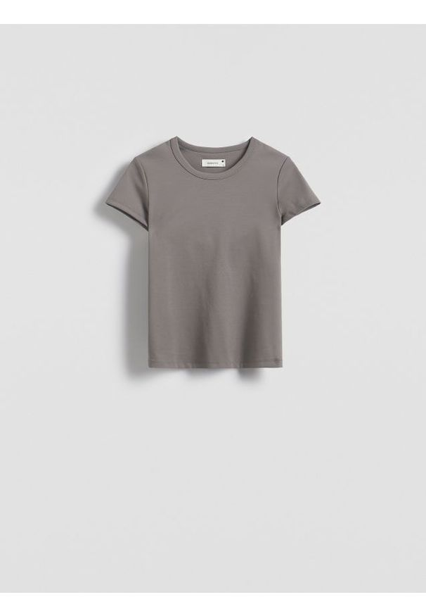 Reserved - T-shirt z bawełny merceryzowanej - beżowy. Kolor: beżowy. Materiał: bawełna