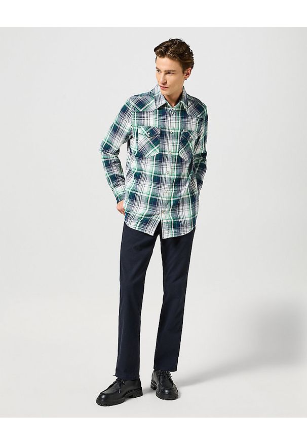 Wrangler - WRANGLER GREENSBORO MĘSKIE SPODNIE MATERIAŁOWE MATERIAŁ CHINO DARK NAVY 112358043 W15Q017344