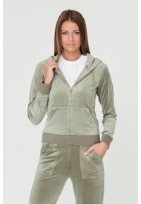 Juicy Couture - JUICY COUTURE Zielona bluza Robertson. Typ kołnierza: kaptur. Kolor: zielony. Materiał: welur
