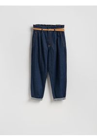 Reserved - Jeansy paperbag - granatowy. Kolor: niebieski