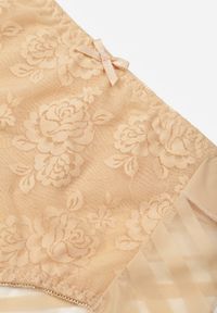 Renee - Beżowe Siateczkowe Majtki Figi High Waist z Koronkowymi Zdobieniami Heylih. Stan: podwyższony. Kolor: beżowy. Materiał: koronka. Wzór: aplikacja #3