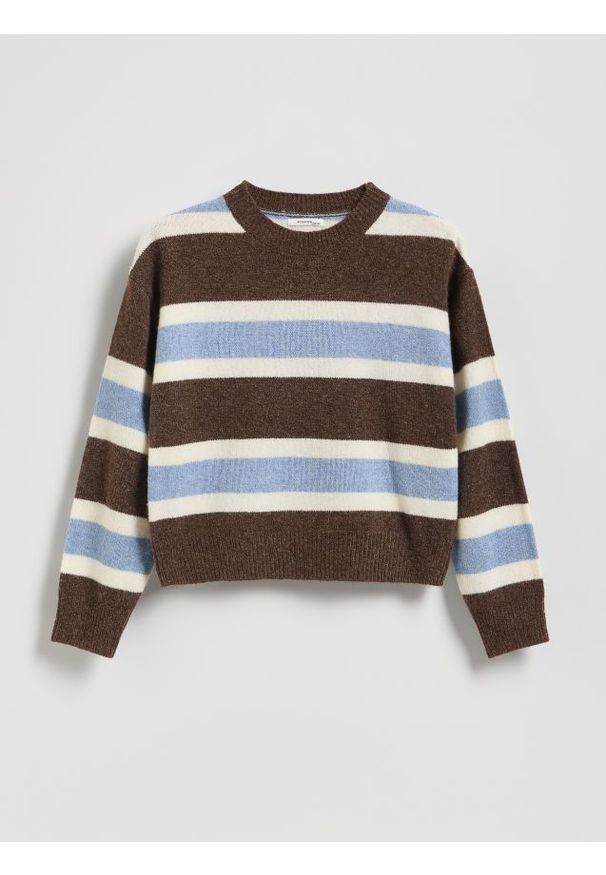 Reserved - Sweter w paski z domieszką wełny - wielobarwny. Materiał: wełna. Wzór: paski