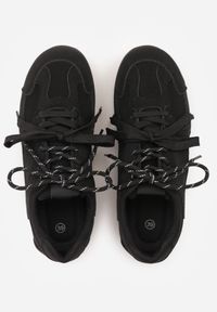 Born2be - Czarne Sneakersy Ozdobione Przeszyciami i Podwójnym Sznurowaniem Coraera. Nosek buta: okrągły. Zapięcie: sznurówki. Kolor: czarny. Materiał: skóra, syntetyk, nubuk. Wzór: aplikacja. Obcas: na obcasie. Wysokość obcasa: niski #5
