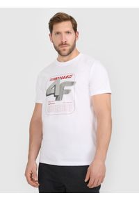 4f - 4F T-shirt regular z nadrukiem męski - biały M. Okazja: na co dzień. Kolor: biały. Materiał: materiał, dzianina, bawełna. Wzór: nadruk. Styl: casual #1