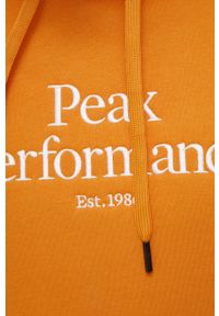 Peak Performance bluza męska kolor pomarańczowy z kapturem z aplikacją. Typ kołnierza: kaptur. Kolor: pomarańczowy. Materiał: dzianina. Długość rękawa: raglanowy rękaw. Wzór: aplikacja