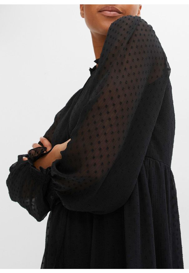 bonprix - Sukienka mini. Kolor: czarny. Materiał: szyfon. Długość: mini