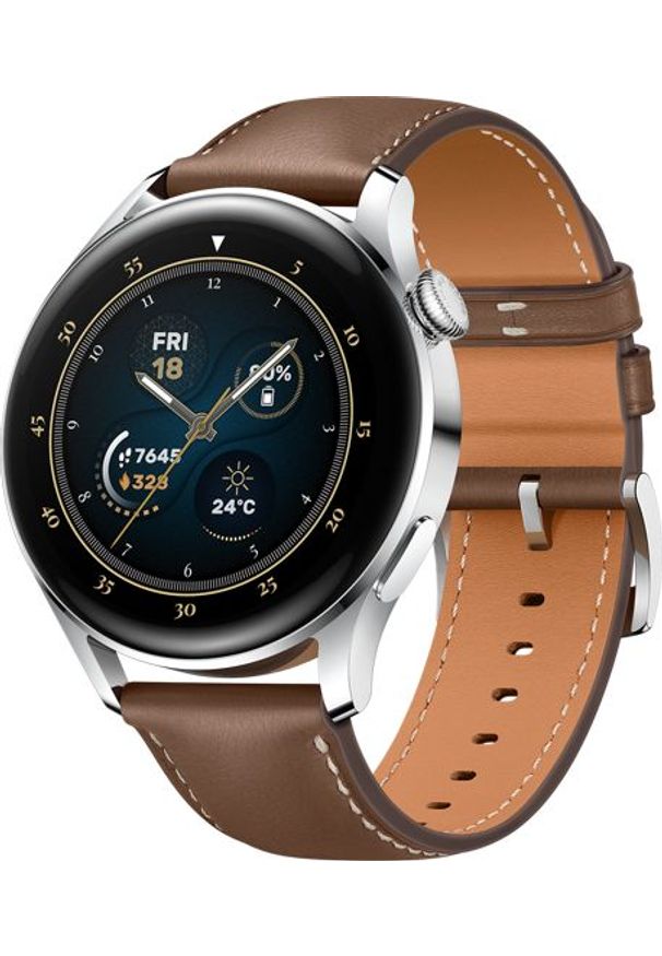 HUAWEI - Smartwatch Huawei Watch 3 Classic Srebrny/Brązowy. Rodzaj zegarka: smartwatch. Kolor: brązowy, wielokolorowy, srebrny