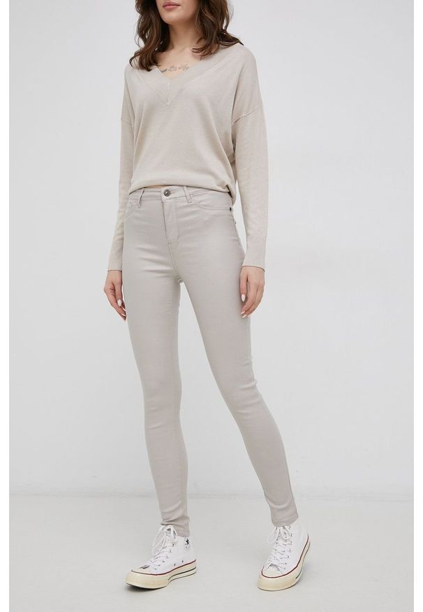 JDY Spodnie damskie kolor beżowy dopasowane high waist. Stan: podwyższony. Kolor: beżowy