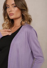 Renee - Fioletowy Kardigan Bez Zapięć o Prostym Kroju ze Wsuwanymi Kieszonkami Torinia. Okazja: do pracy, na co dzień. Kolor: fioletowy. Materiał: jeans. Długość rękawa: długi rękaw. Długość: długie. Styl: casual #3
