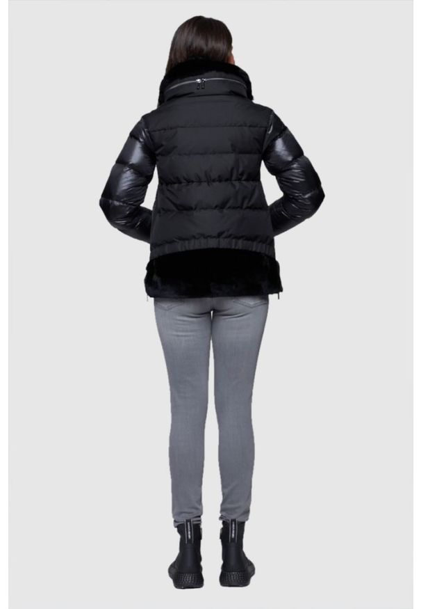 DIEGO M Czarna damska kurtka puchowa z futrem królika, Rozmiar 34 EU - 38 IT. Kolor: czarny. Materiał: futro, puch