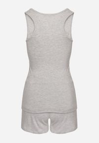 Born2be - Szary Bawełniany Komplet Fitnessowy Top i Szorty z Gumką w Pasie Oaphne. Kolor: szary. Materiał: bawełna #5