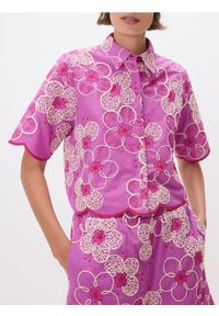 Reserved - Bawełniana koszula z haftem - różowy. Kolor: różowy. Materiał: bawełna. Wzór: haft #1