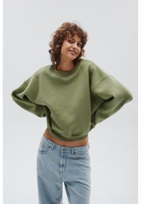 Marsala - Bluza damska typu oversize w kolorze GREEN OIL - PINEY-UNI. Materiał: bawełna, dresówka, poliester, dzianina
