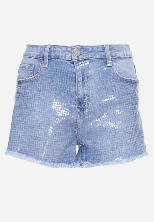 Born2be - Niebieskie Szorty z Wysokim Stanem Zapinane na Suwak z Poszarpanymi Nogawkami Obilama. Okazja: na co dzień. Stan: podwyższony. Kolor: niebieski. Materiał: bawełna. Sezon: lato. Styl: casual, elegancki