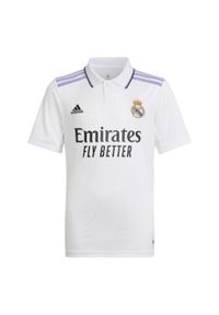 Koszulka do piłki nożnej dla dzieci Adidas Real Madrid 22/23 Home Jersey. Kolor: biały. Materiał: jersey