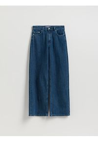 Reserved - Jeansy wide leg z dodatkiem lnu - granatowy. Kolor: niebieski