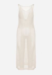 Born2be - Beżowa Dopasowana Ażurowa Sukienka Plażowa Narzutka Ozdobiona Rozcięciem na Nogę Alvantia. Okazja: na plażę. Kolor: beżowy. Wzór: ażurowy, aplikacja. Sezon: lato. Styl: klasyczny #5