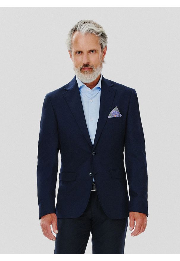 Pako Lorente - PAKO LORENTE – Klasyczna marynarka męska w kolorze granatowym. Kolor: niebieski, czarny. Materiał: poliester, wiskoza, jeans, elastan. Wzór: gładki. Styl: klasyczny