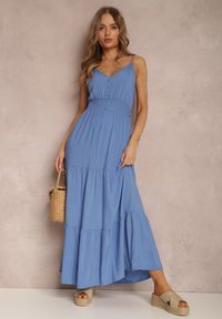 Renee - Niebieska Sukienka Egithoe. Kolor: niebieski. Długość rękawa: na ramiączkach. Wzór: ażurowy, jednolity, aplikacja. Długość: midi #5