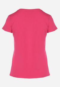Born2be - Fuksjowy Bawełniany Klasyczny T-shirt Lunolia. Okazja: na co dzień. Kolor: różowy. Materiał: bawełna. Wzór: gładki. Styl: klasyczny
