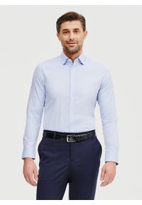 Pako Lorente - PAKO LORENTE – Gładka koszula męska w kolorze niebieskim. Kolor: szary, beżowy, niebieski, wielokolorowy. Materiał: bawełna. Długość rękawa: długi rękaw. Długość: długie. Wzór: gładki