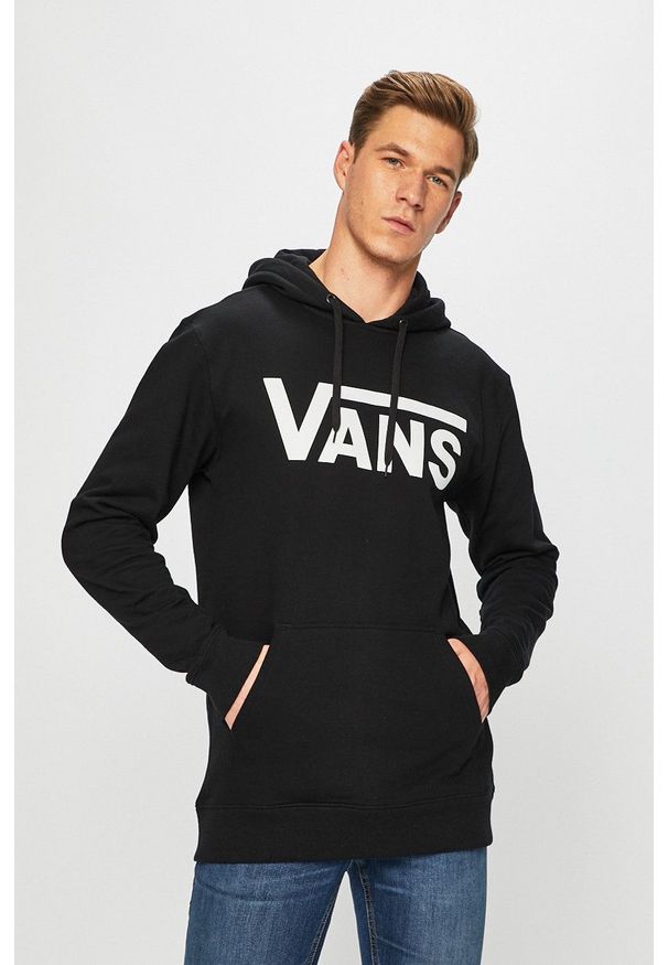 Vans - Bluza. Okazja: na co dzień. Typ kołnierza: kaptur. Kolor: czarny. Materiał: dzianina. Wzór: nadruk. Styl: casual