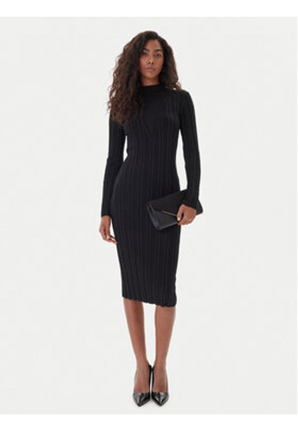 Fracomina Sukienka dzianinowa FJ25WD5006K463Q7 Czarny Slim Fit. Kolor: czarny. Materiał: syntetyk