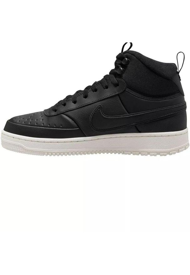 Buty do chodzenia męskie Nike Court Vision Mid. Wysokość cholewki: za kostkę. Zapięcie: sznurówki. Kolor: wielokolorowy, czarny. Materiał: tkanina, materiał, skóra, syntetyk. Szerokość cholewki: normalna. Model: Nike Court. Sport: turystyka piesza