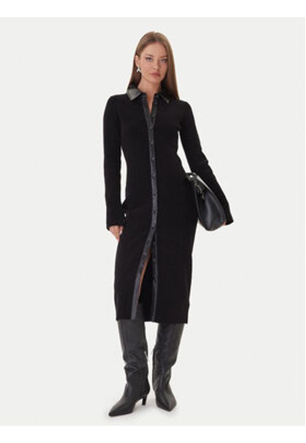 Patrizia Pepe Sukienka dzianinowa 2A2982 K215 Czarny Regular Fit. Kolor: czarny. Materiał: syntetyk
