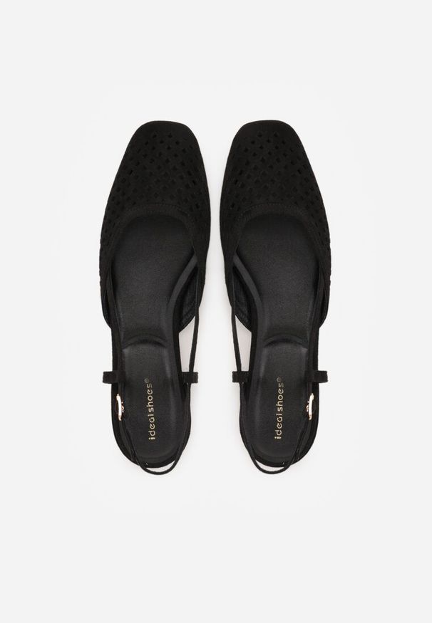 Renee - Czarne Sandały Slingback z Kwadratowym Noskiem i Ażurową Cholewką Jurria. Okazja: na co dzień. Kolor: czarny. Materiał: jeans. Szerokość cholewki: normalna. Wzór: ażurowy. Styl: casual