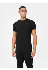 4f - T-shirt regular gładki męski. Kolor: czarny. Materiał: bawełna, dzianina. Wzór: gładki