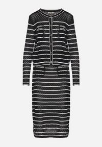 Born2be - Czarny Dzianinowy Komplet z Wiskozą w Paski Kardigan i Spódnica Sepoline. Kolor: czarny. Materiał: wiskoza, dzianina. Wzór: paski #7