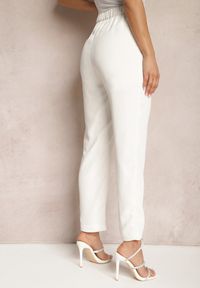 Renee - Białe Spodnie High Waist z Gumką w Talii i Prostymi Nogawkami Brenissa. Okazja: na co dzień. Stan: podwyższony. Kolor: biały. Styl: elegancki, casual #4
