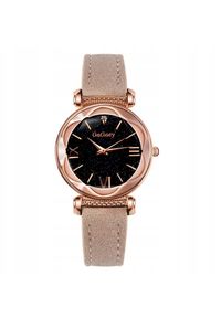 ITIMPORT - Zegarek DAMSKI Ekoskóra WYGODNY Kosmiczny Kwarcowy ELEGANCKI Zamsz BEŻOWY. Kolor: beżowy. Materiał: zamsz. Styl: elegancki #1