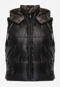 Born2be - Czarna Pikowana Kamizelka z Odpinanym Kapturem Winncea. Okazja: na co dzień. Kolor: czarny. Materiał: jeans. Styl: casual #3