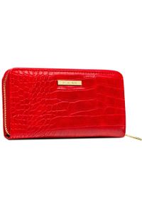 4U CAVALDI - Duży portfel damski na karty odszyty ze skóry ekologicznej tłoczonej czerwony na zatrzask i suwak 4u CAVALDI CHWJ-08. Kolor: czerwony. Materiał: skóra ekologiczna #1