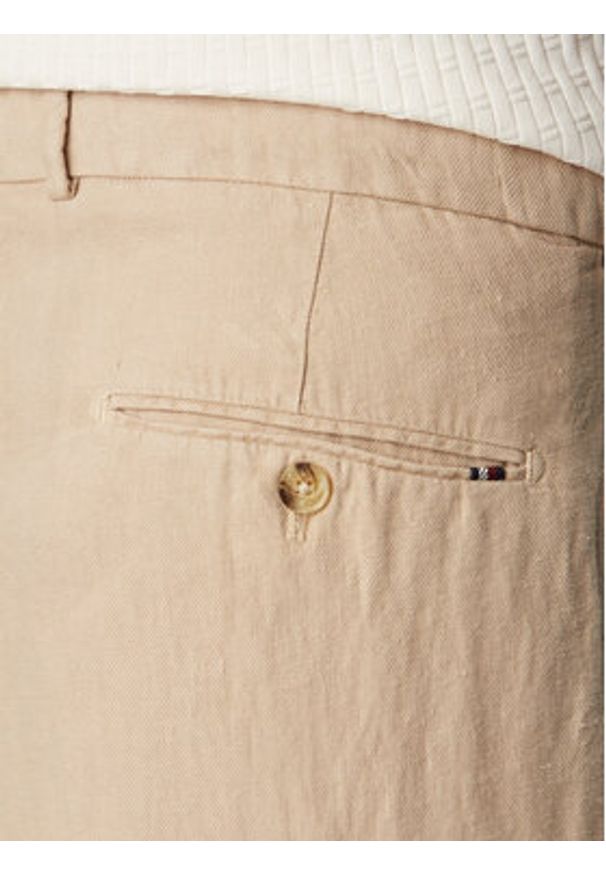 TOMMY HILFIGER - Tommy Hilfiger Spodnie materiałowe Smart Casual MW0MW42708 Beżowy ciemny Regular Fit. Okazja: na co dzień. Kolor: beżowy. Materiał: len. Styl: casual