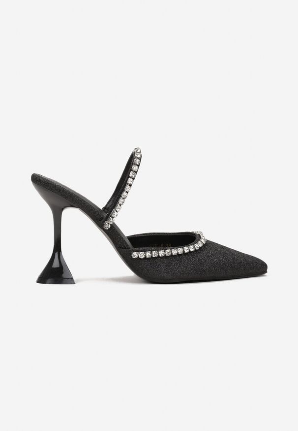 Born2be - Czarne Klapki na Klepsydrze z Cyrkoniami i Brokatem Merrybloom. Kolor: czarny