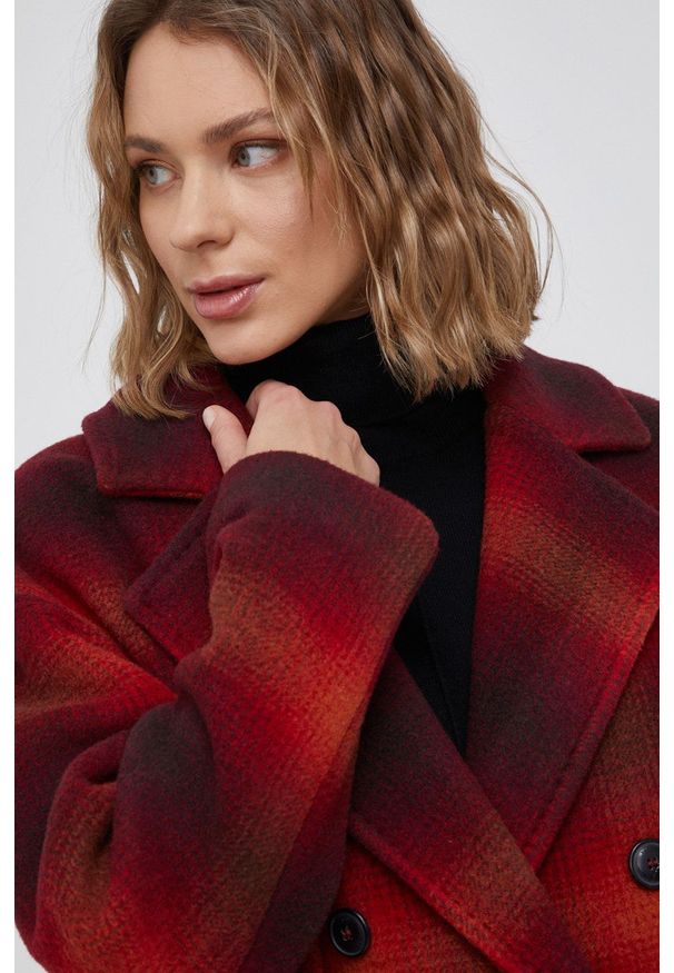 TOMMY HILFIGER - Tommy Hilfiger - Płaszcz z domieszką wełny. Okazja: na co dzień. Kolor: czerwony. Materiał: wełna. Styl: klasyczny, casual
