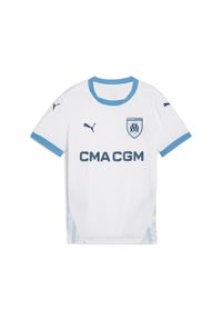 Puma - Młodzieżowa koszulka domowa Olympique Marsylia 24/25 PUMA White Bleu Azur Blue. Kolor: niebieski, wielokolorowy, biały. Sport: piłka nożna