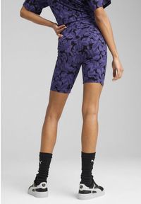 Puma - Damskie krótkie legginsy z wysokim stanem ESS NATURE 2.0 7" PUMA Blue Crystal. Stan: podwyższony. Kolor: niebieski. Długość: krótkie. Wzór: nadruk