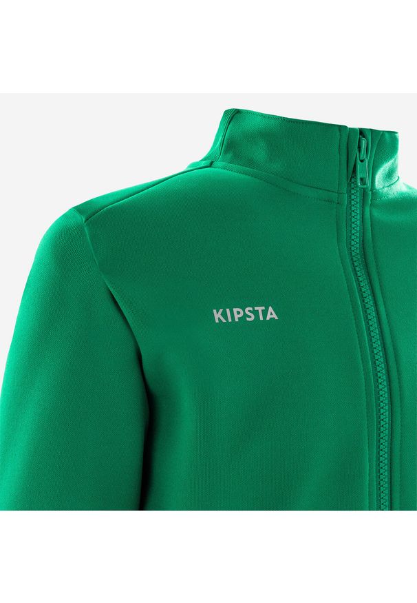 KIPSTA - Bluza piłkarska Kipsta Essential trening. Typ kołnierza: komin. Kolor: zielony. Materiał: tkanina, prążkowany, poliester, materiał, elastan. Sport: fitness, piłka nożna