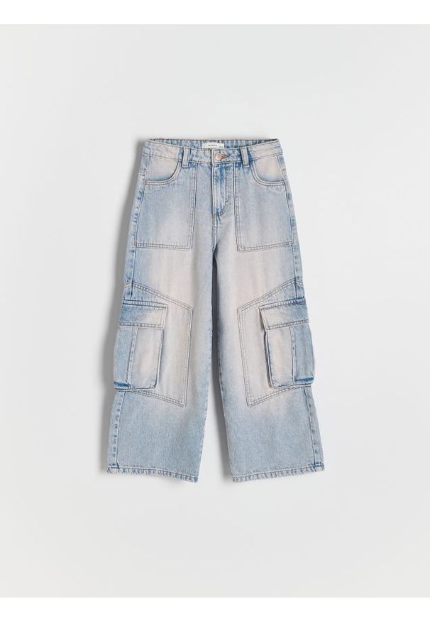 Reserved - Jeansy wide leg cargo - niebieski. Kolor: niebieski
