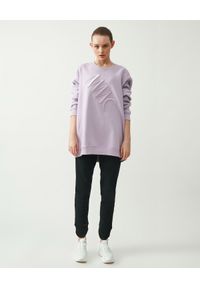 MMC STUDIO - Liliowa bluza z logo Label. Kolor: różowy, wielokolorowy, fioletowy. Materiał: jeans, bawełna. Długość rękawa: długi rękaw. Długość: długie. Wzór: aplikacja, haft #5