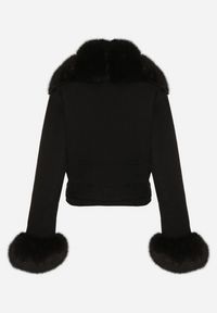 Born2be - Czarna Ocieplana Kurtka Ramoneska z Futrem przy Kołnierzu i Rękawach Mevesala. Kolor: czarny. Materiał: futro. Długość: krótkie #3