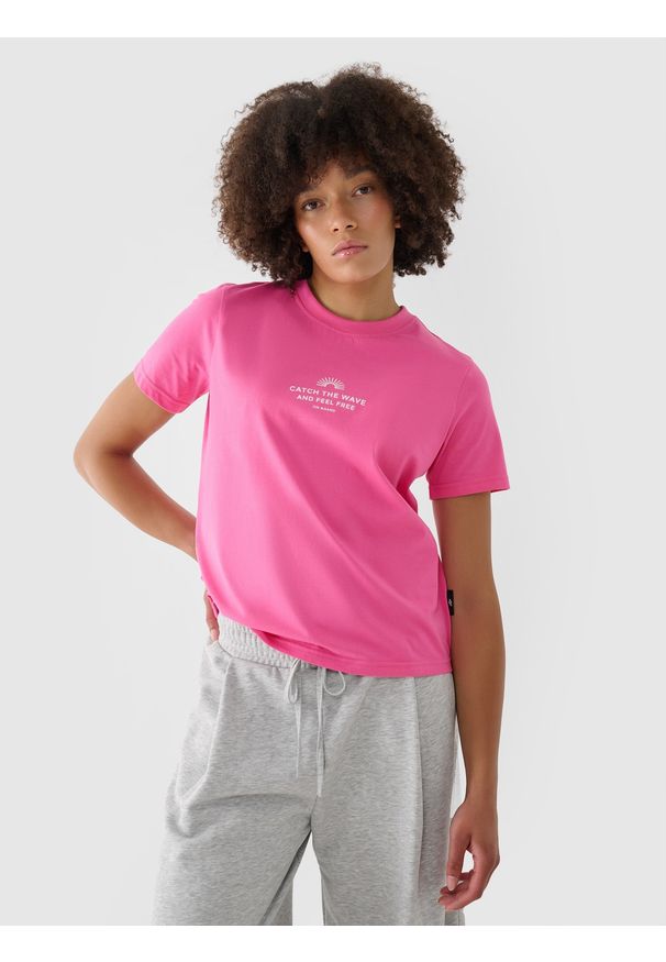 4f - 4F T-shirt regular z nadrukiem damski - różowy XS. Okazja: na co dzień. Kolor: różowy. Materiał: bawełna, jersey, dzianina. Wzór: nadruk. Styl: sportowy, klasyczny, casual