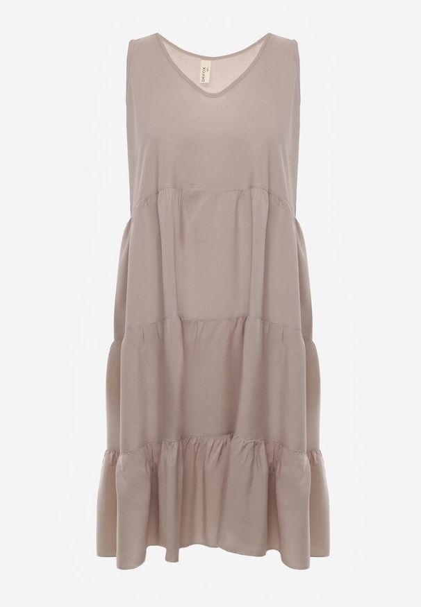 Renee - Beżowa Bawełniana Sukienka o Rozkloszowanym Kroju Bez Rękawów Gladea. Okazja: na co dzień, na randkę. Kolor: beżowy. Materiał: bawełna. Długość rękawa: bez rękawów. Sezon: jesień, lato. Typ sukienki: proste. Styl: casual, elegancki