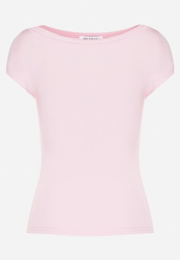 Born2be - Różowy T-shirt z Bawełny o Dopasowanym Kroju z Dekoltem w Łódkę Galerissa. Kolor: różowy. Materiał: bawełna. Styl: elegancki