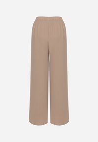 Born2be - Ciemnobeżowe Spodnie o Szerokim Kroju z Wysokim Stanem i Wiązaniem w Talii Reithessa. Okazja: na co dzień. Stan: podwyższony. Kolor: beżowy. Styl: casual, elegancki #5